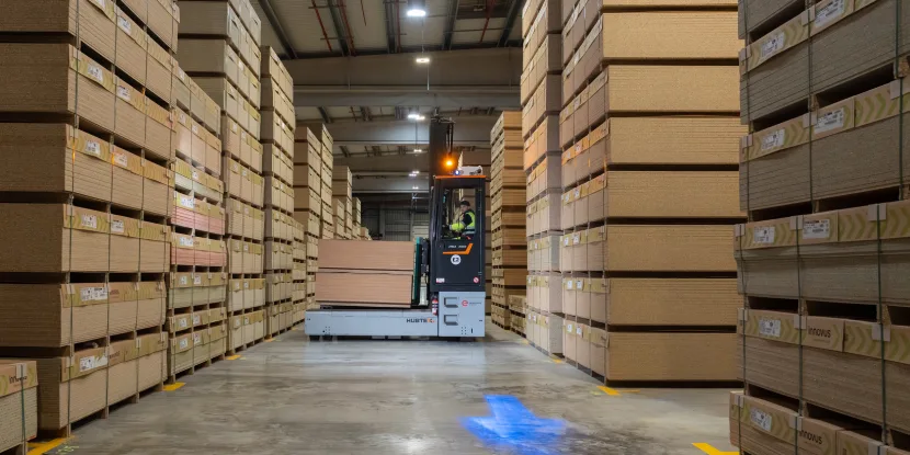 Electric forklift in the warehouse